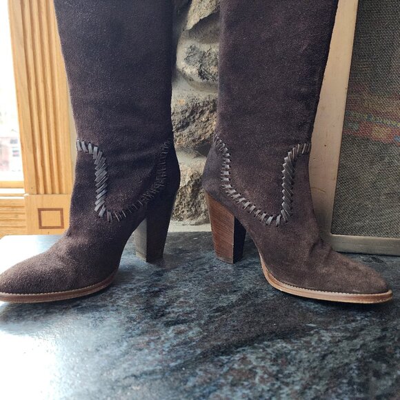 Michael Kors Luxurious Neptune Suede Chocolate Brown Knee High Boots Size 6.5M - Picture 11 of 16